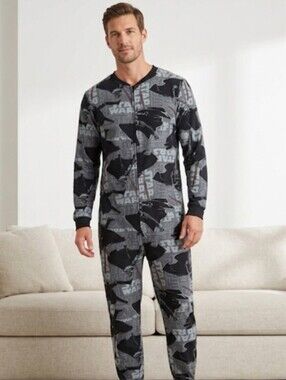 Star Wars Black & Gray Men’s One-Piece Footie Pajama